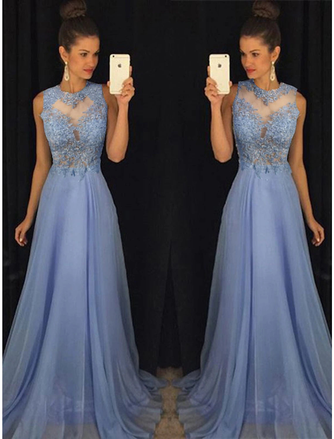 Luolandi A-Line Empire Prom Formal Evening Dress Jewel Neck Sleeveless Sweep / Brush Train Chiffon with Beading
